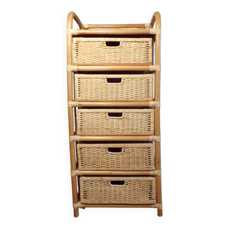 Vintage 5-drawer rattan chest of drawers