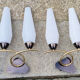 Pair of wall lamps, brass and opaline, vintage, Maison Lunel, 50s