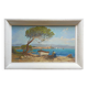 Tableau HSP "Mediterranean Sea" boat and fisherman signed Dorges