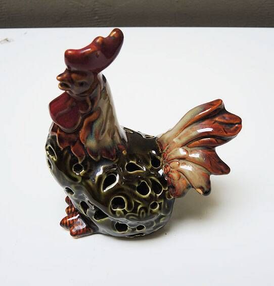 Old ceramic rooster tealight candle holder