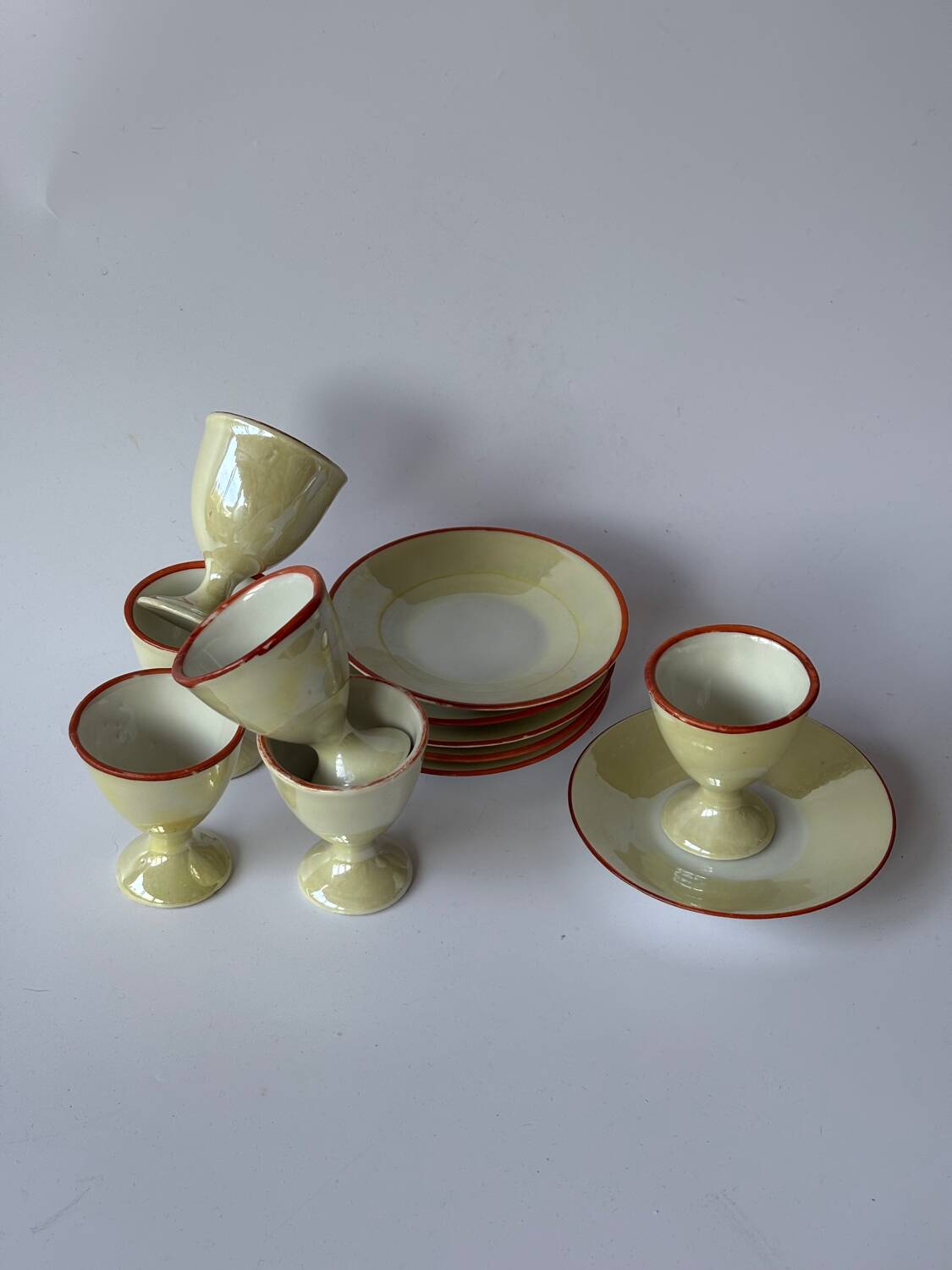 Iridescent Limoges porcelain egg cup set