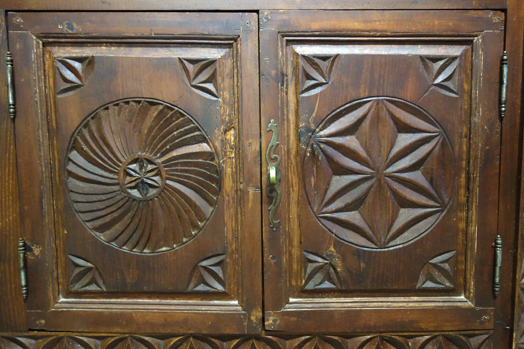 Carved pine sideboard, mountain folk art, 1950s
