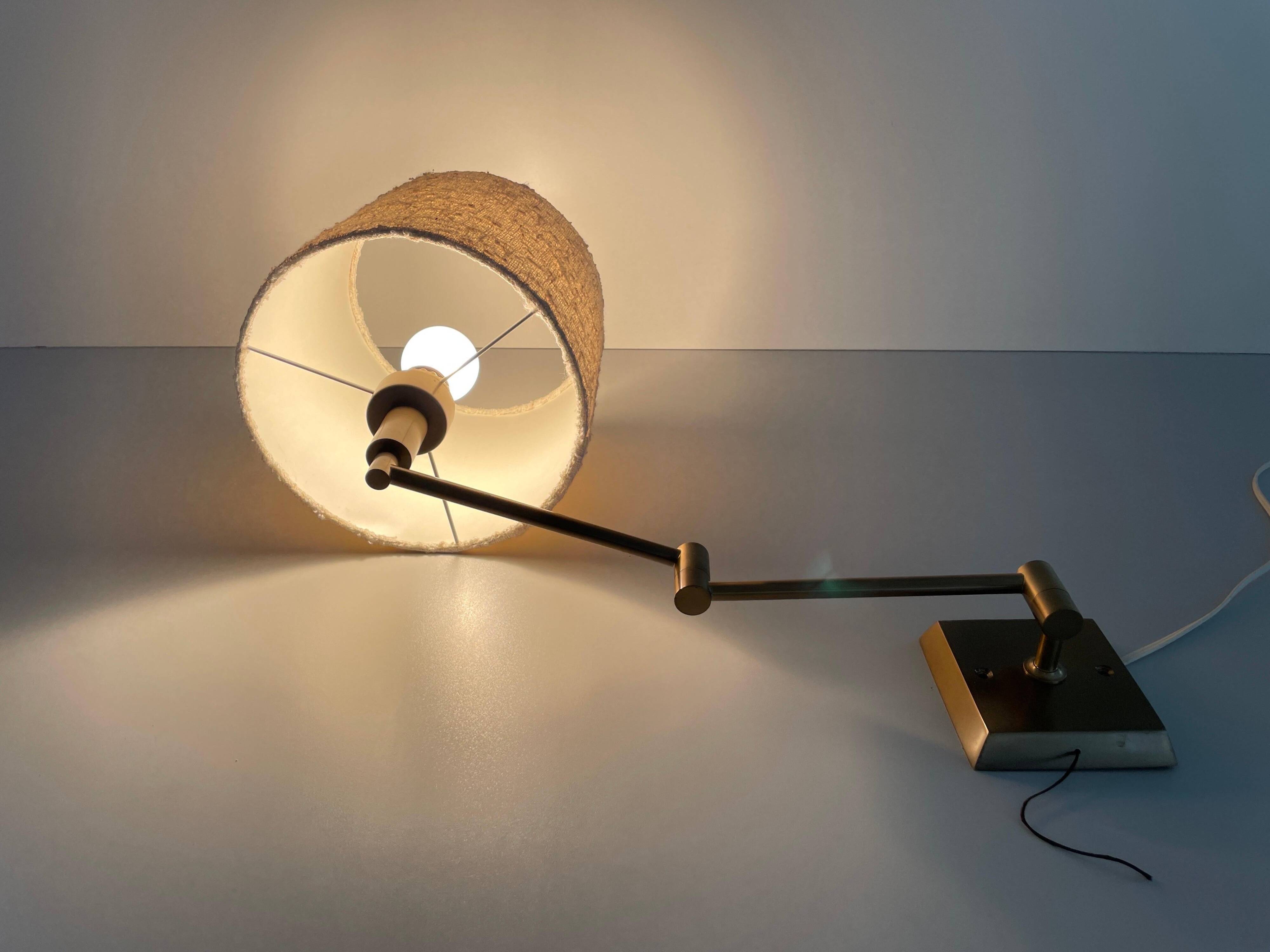 Adjustable brass wall lamp with fabric shade, Danish design, 1970s, Denmark.