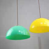 Mid-century italian brass and plexiglass pendant lamp, set of 2