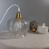 Lampe baladeuse suspension vintage verre texturé transparent, 1960