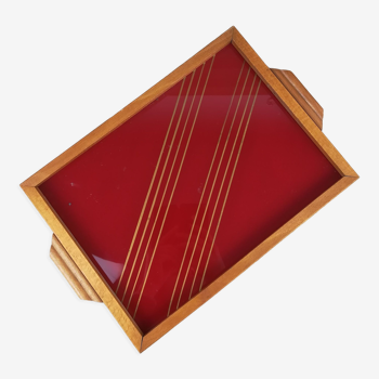 Plateau rouge - verre et bois