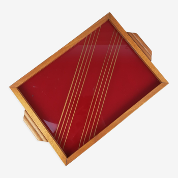 Red tray - glass and wood