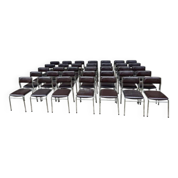 Series of 42 civic chairs year 1970 stackable chrome and skai