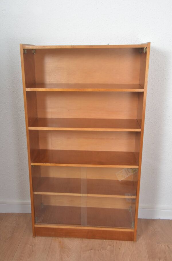 Bibliothèque vitrine vintage en placage bois, années 1950-1960