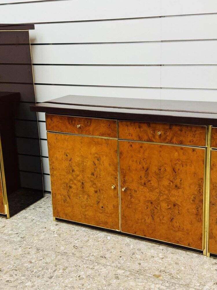 Modernist Sideboard in Radica and Gilded Metal, 1970s