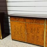 Modernist Sideboard in Radica and Gilded Metal, 1970s