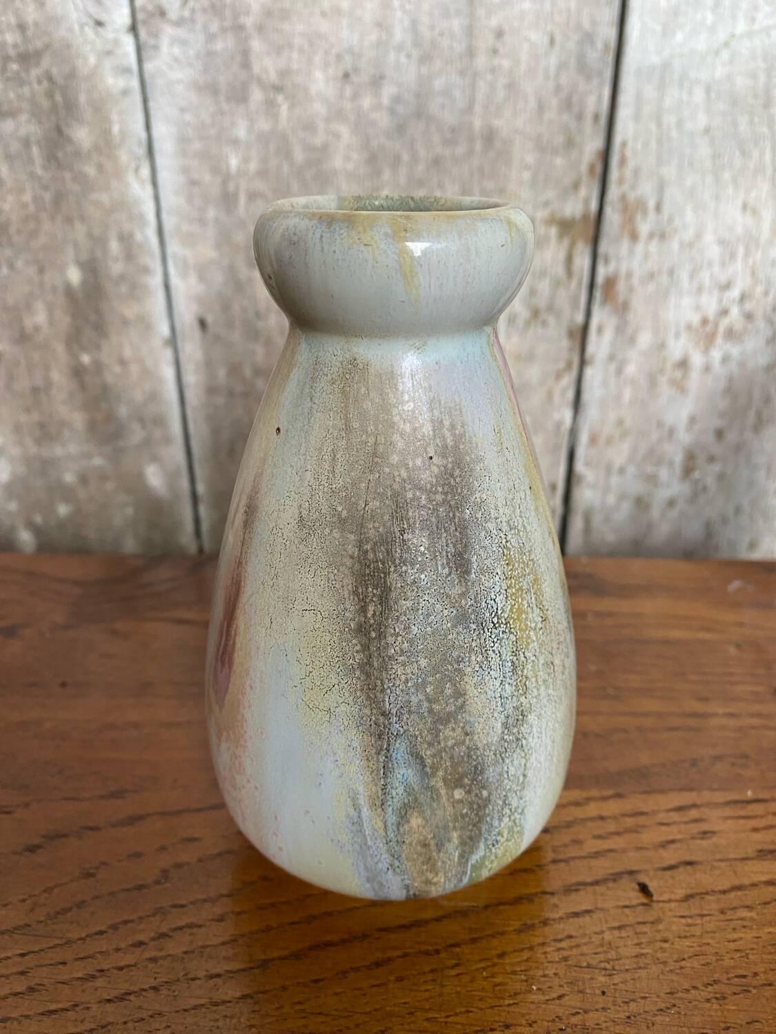 Old mougin style vase ceramic beige crystallized enamel blue france
