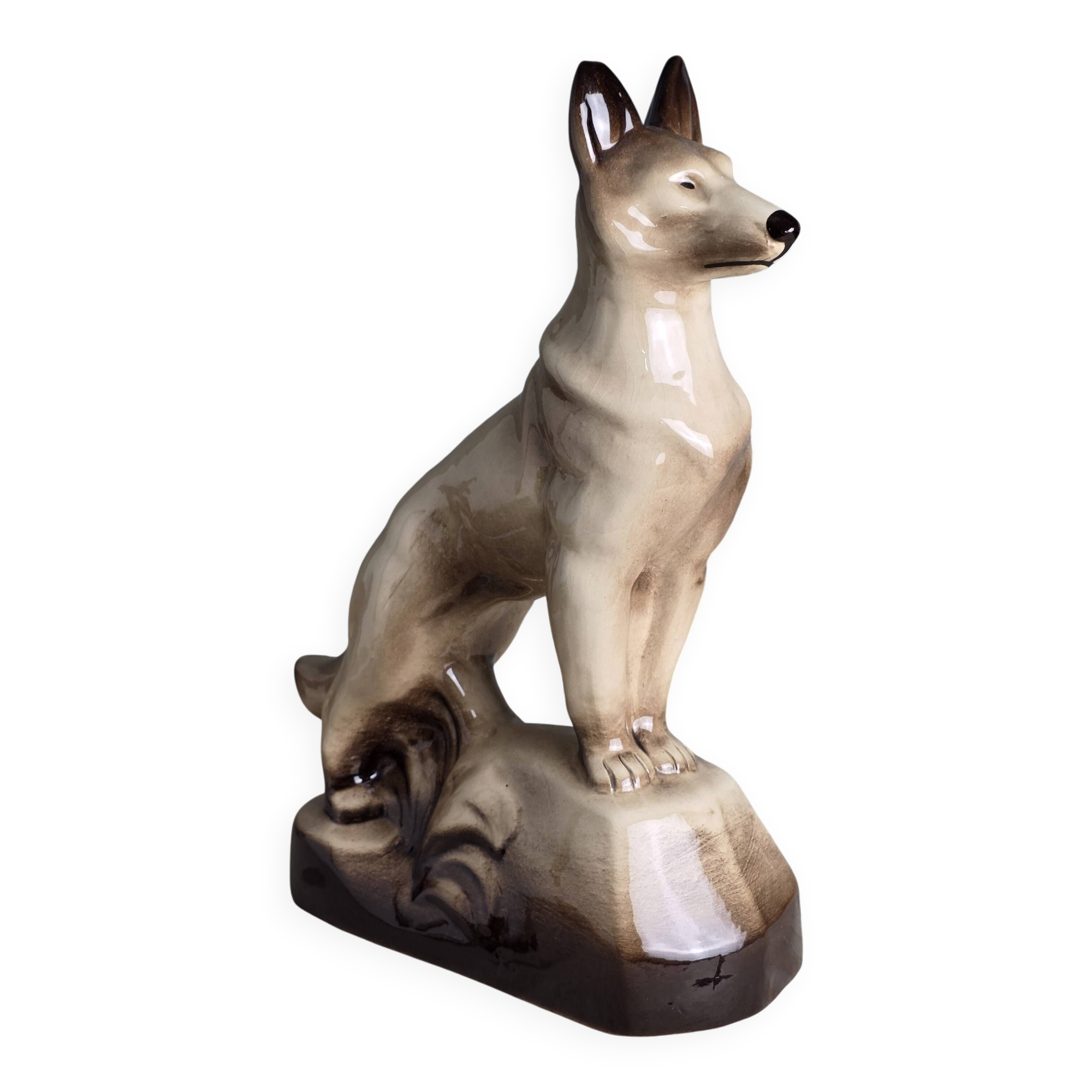 Porcelain shepherd dog, large decorative sculpture.