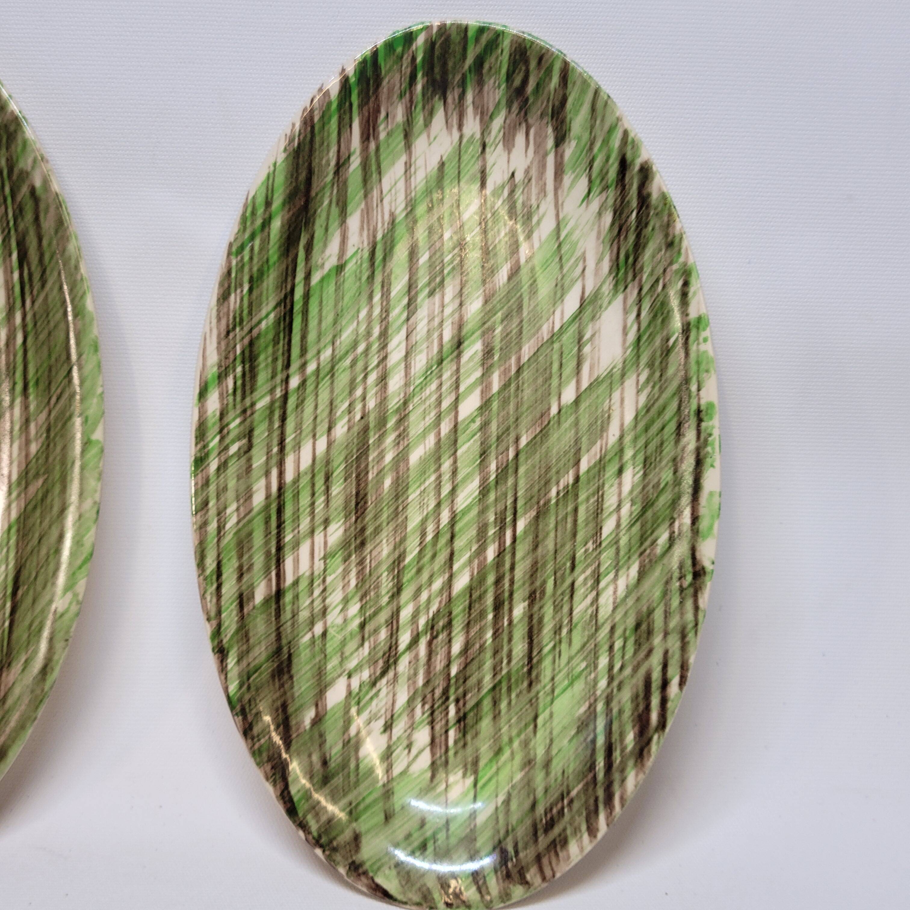 2 Oval Plates Dishes Saint Clément France Vintage Hand Painted