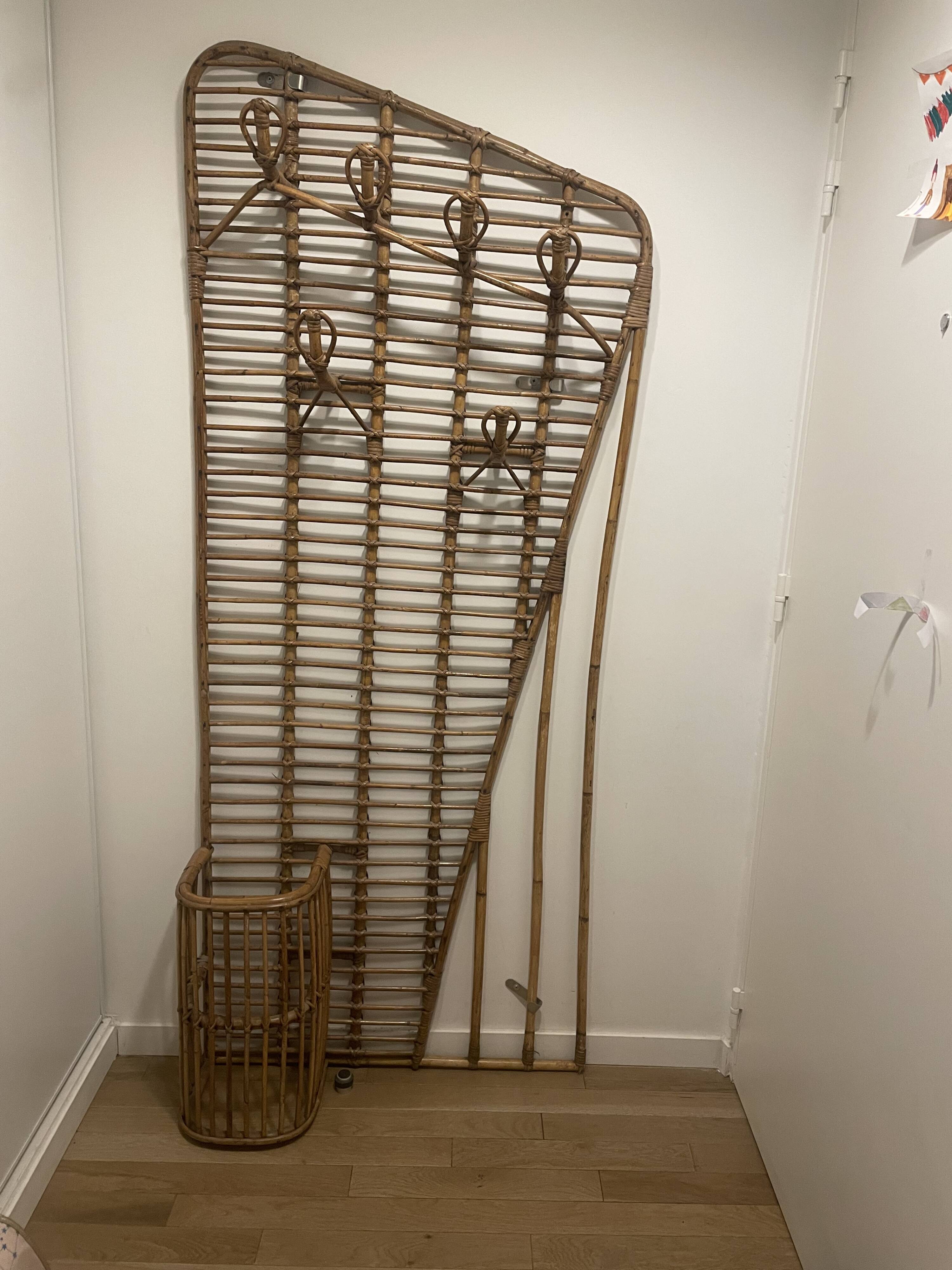 Louis Sognot rattan coat rack