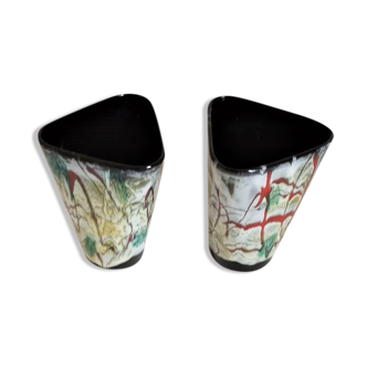 Pair of vases horn shape Poet-Laval Height 20 cm