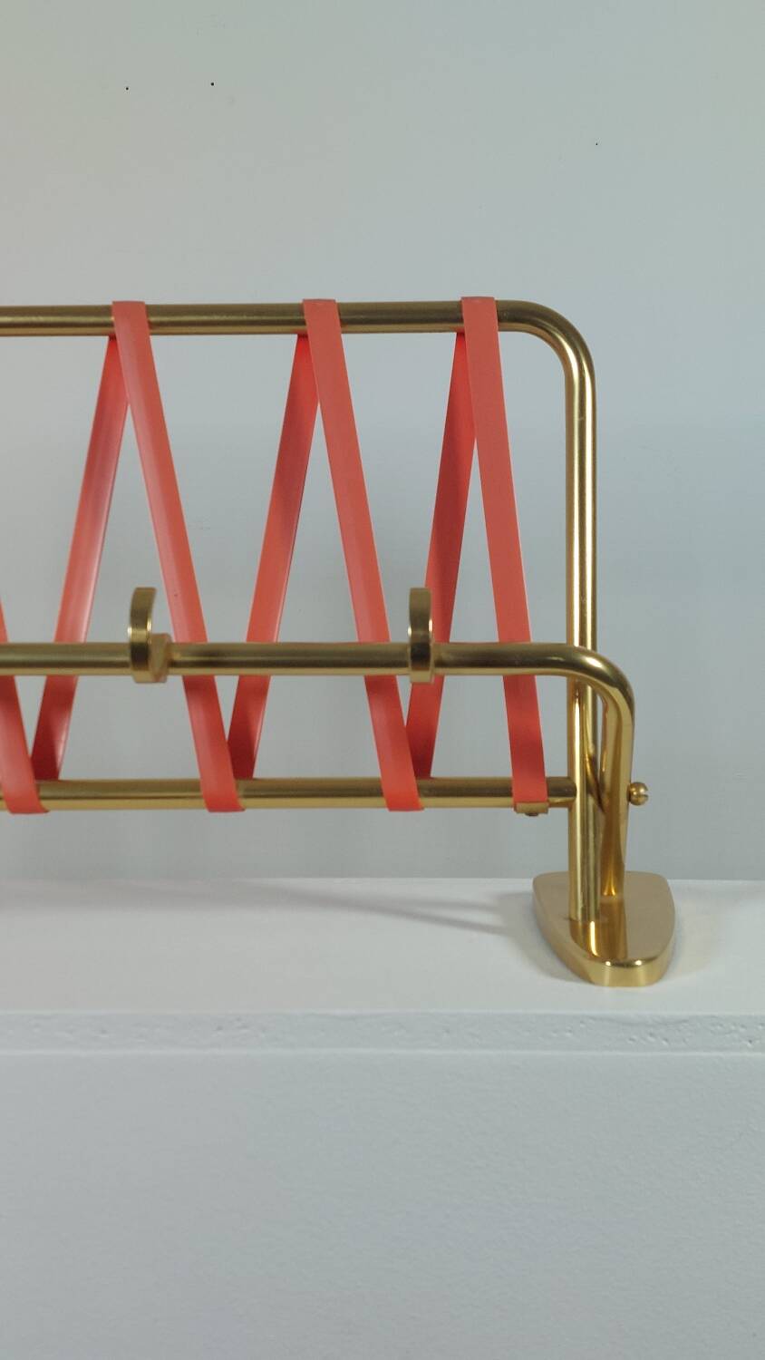 Vintage mid century wall mount brass wardrobe coat rack