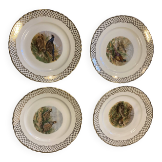 4 assiettes à décors de gibiers, vintage