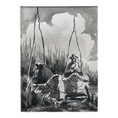 Table Ink wash " Fishermen at Lake Titicaca" Peter BALAZS (1919-2003) ?