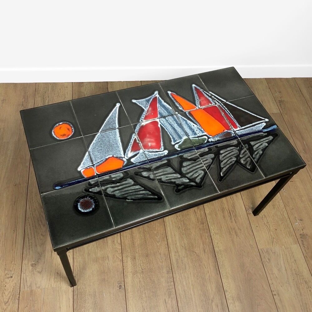 Ceramic coffee table design décor sailboats 1960
