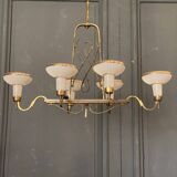 Chandelier in gilded metal 1950 6 lights cut in frosted glass