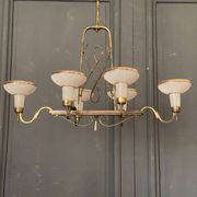 Chandelier in gilded metal 1950 6 lights cut in frosted glass