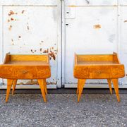 2 tables de chevet en bois et verre, Italie, années 1950