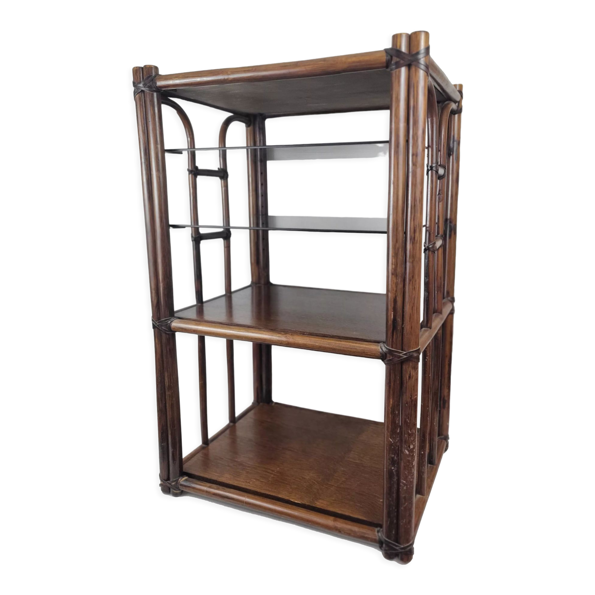 Bamboo Shelf / Smoked glass on foot 70s