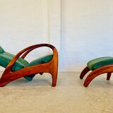 Vintage Danish Holserbro Møbelfabrik Lounge Chair & Stool in Green Suede