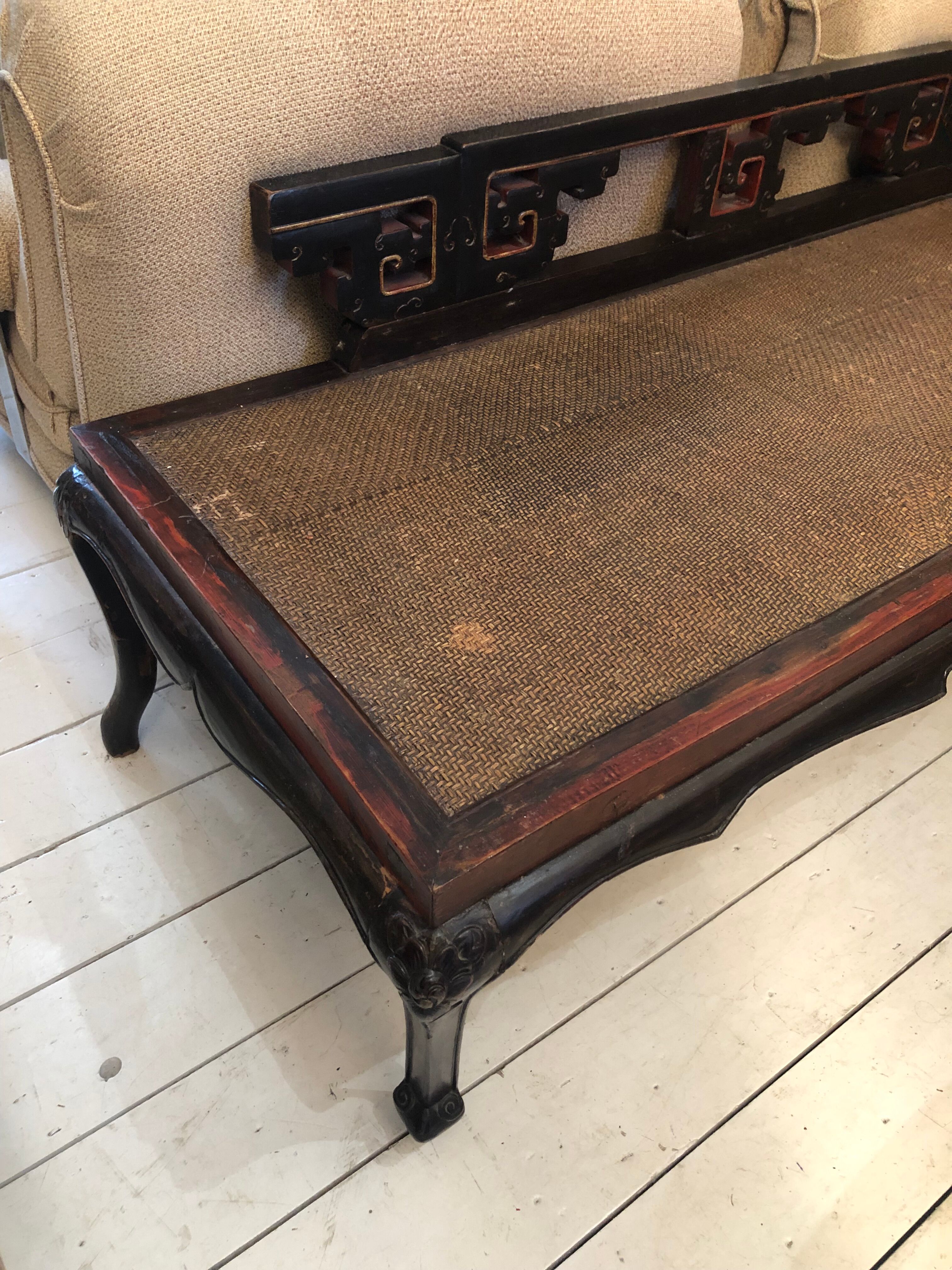 Antique chinese hardwood and rattan daybed