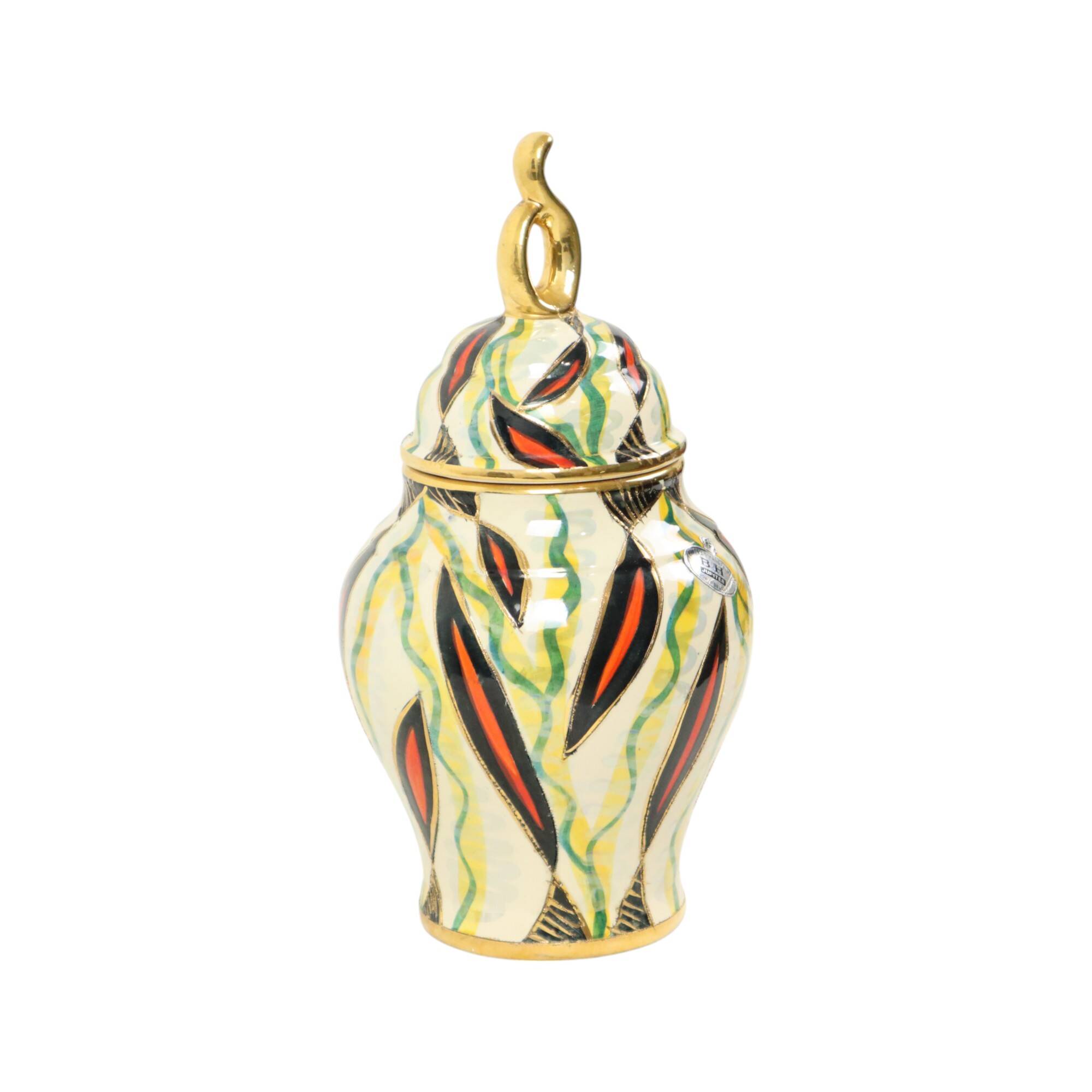 Fifties Lidded Vase H. Bequet Jupiter Hand Painted Ceramics