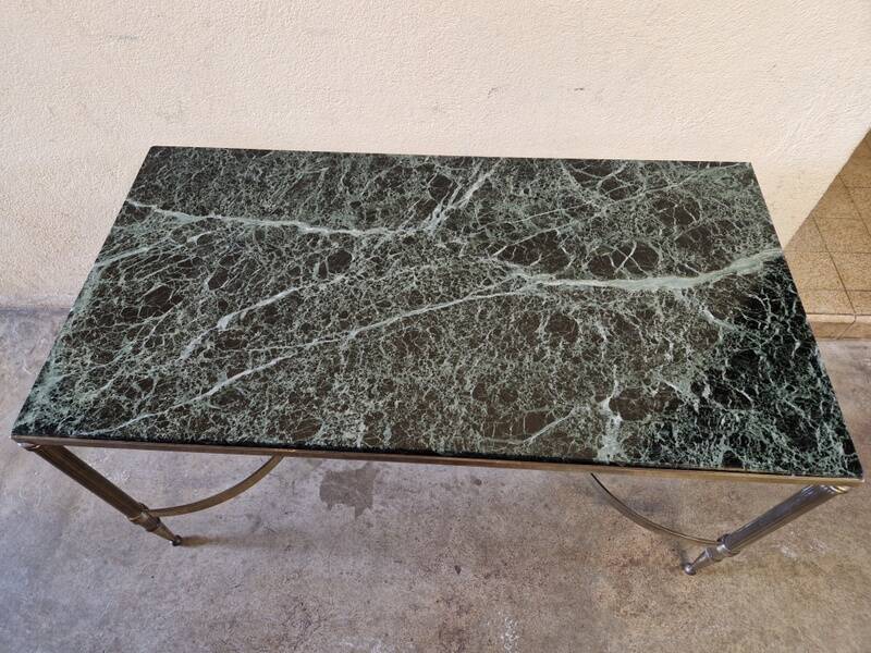 Brass coffee table with Alpine green veined marble top - 1960