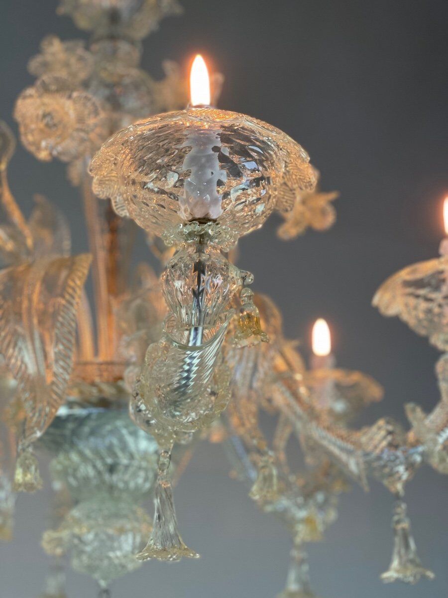Rezzonico chandelier, venice, gilded murano glass circa 1920