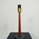 Mid-century teak and cotton table lamp by Einar Bäckström, Sweden, 1950s.