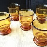 5 vintage amber glass goblets