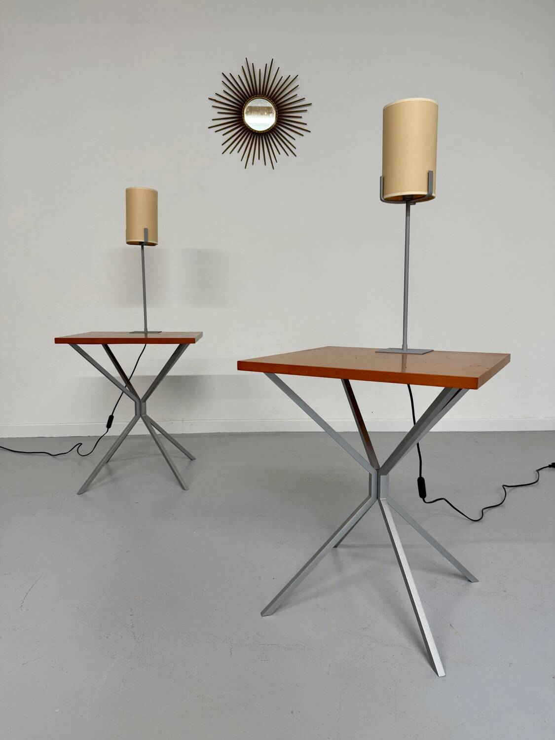 Side table / bedside table with designer lighting, Ligne Roset metal and wood