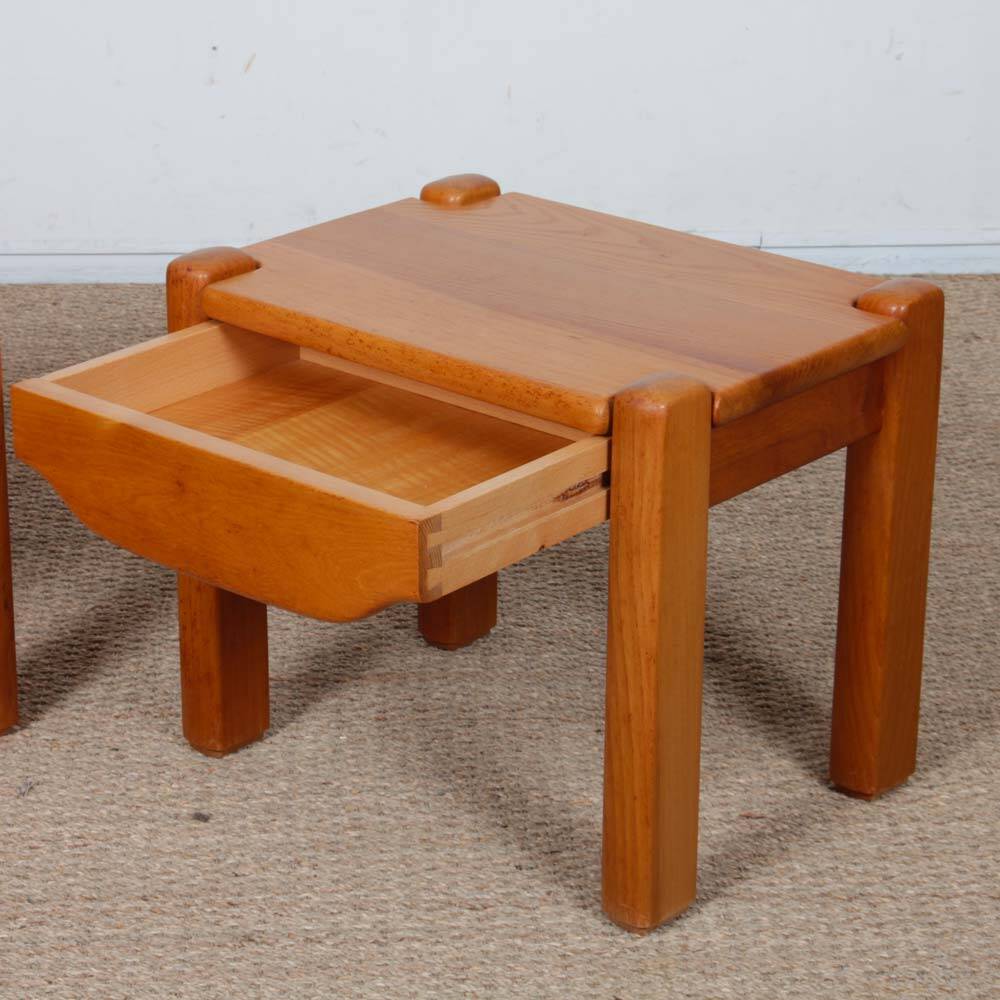 Pair of bedside tables in solid elm from the 1980s.