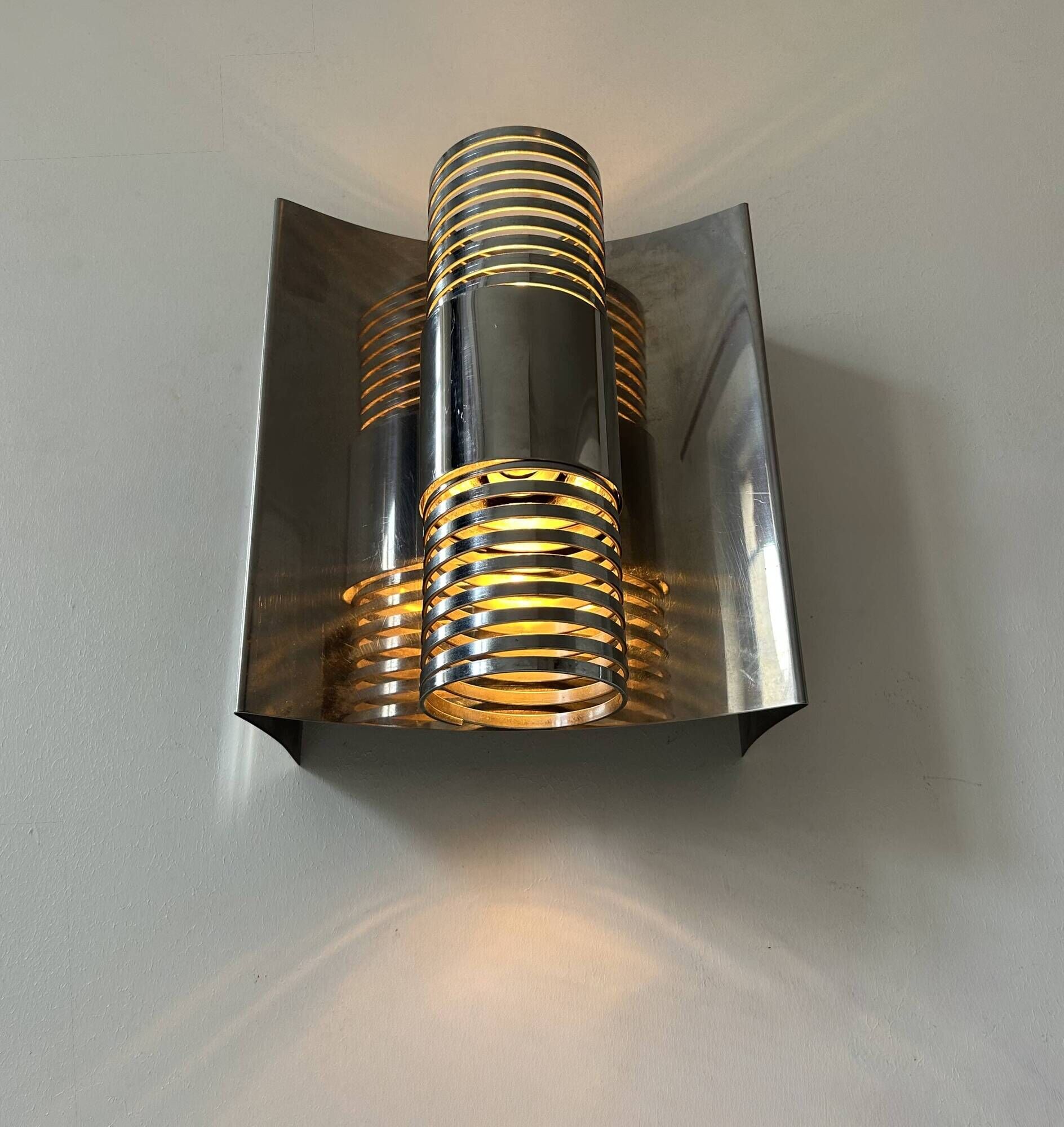 Pair of vintage chrome metal wall lights, France 1970