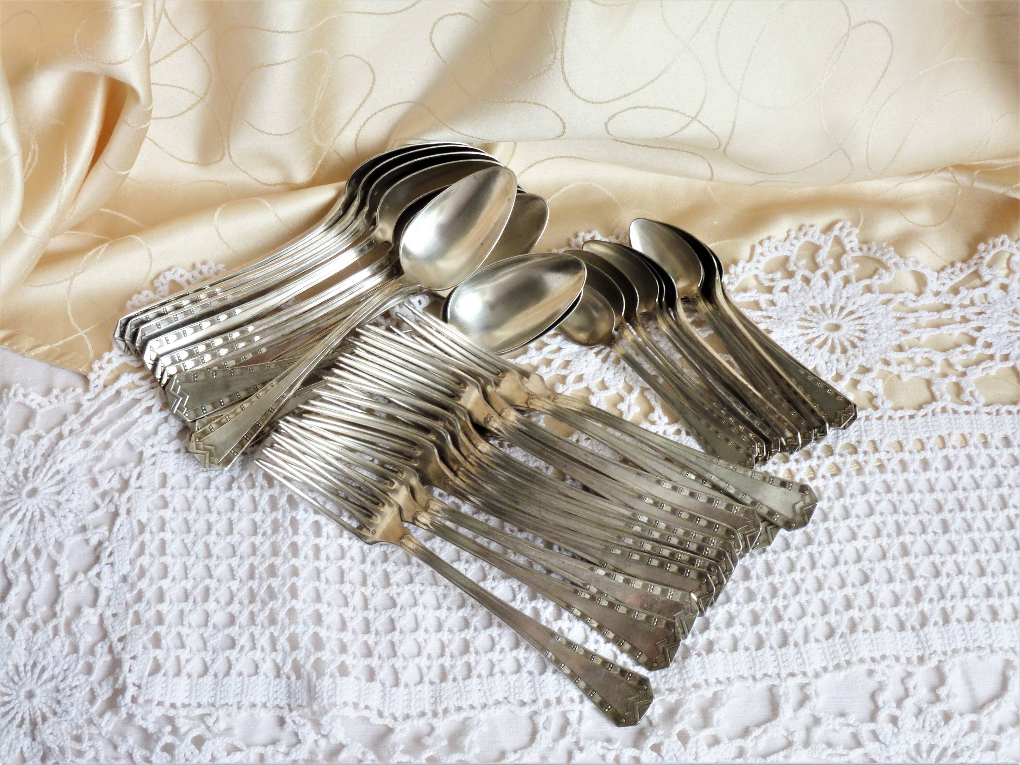 Art Deco silver-plated cutlery, silver-plated cutlery set.