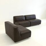 Ensemble de 3 canapés / fauteuils modulaires vintage de style spatial en cuir marron foncé.