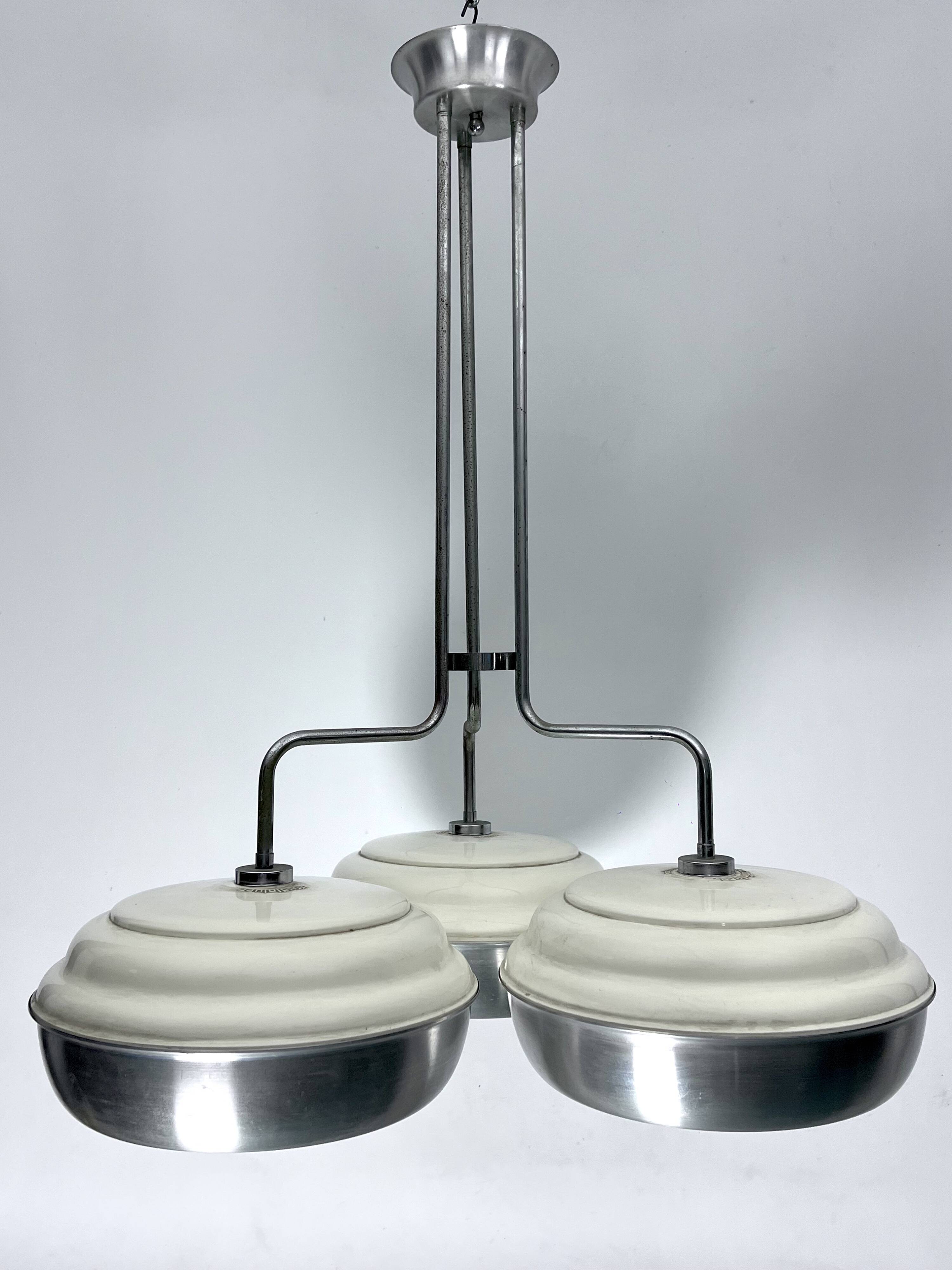 Space Age, Large metal and plastic chandelier by Studioluce. Italy 1970s