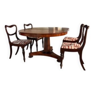 Ensemble Table William IV (fin 18è s.) acajou et 4 chaises assorties