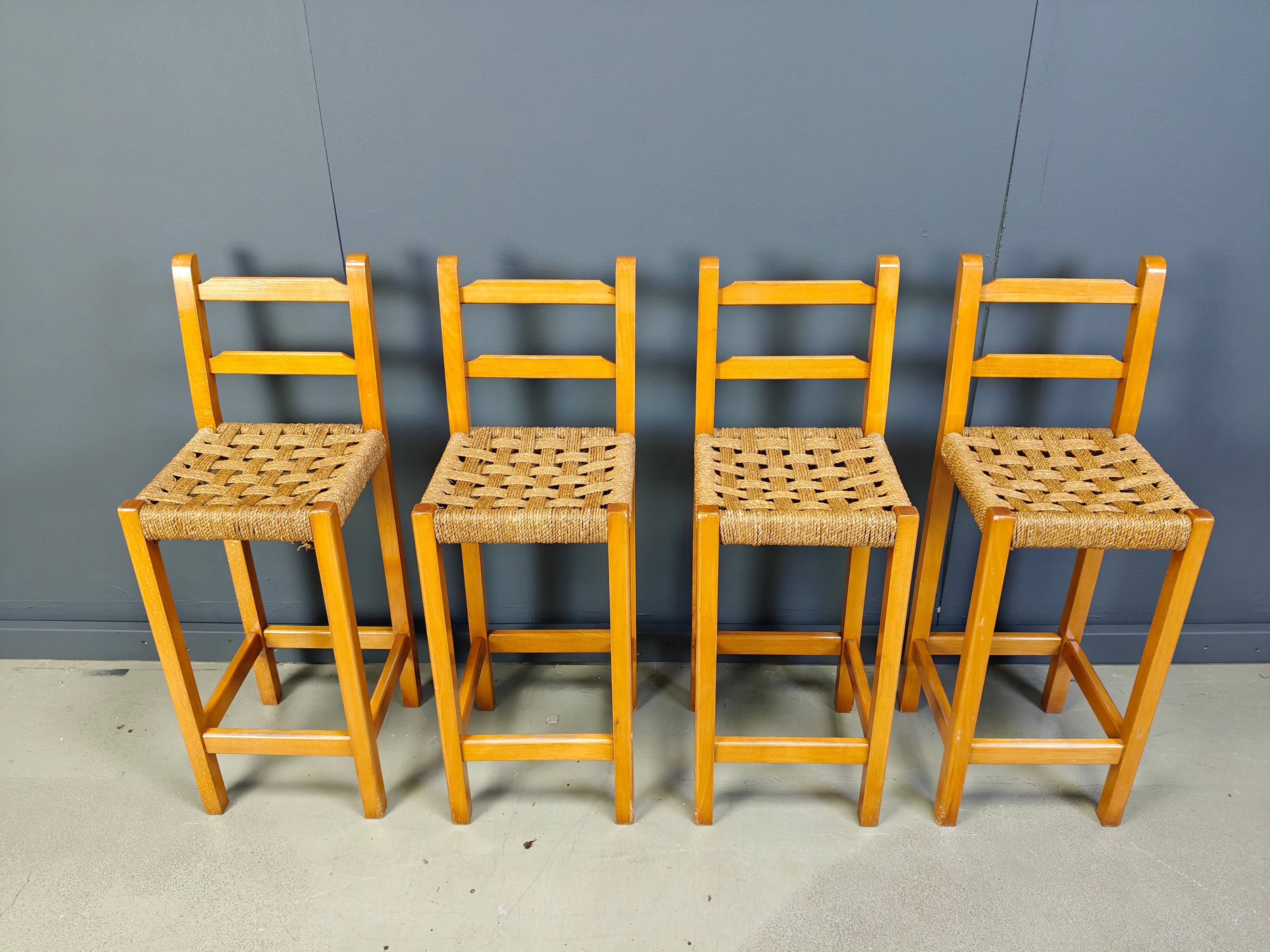 Vintage oak and papercord bar stools, 1960s - vintage bar stools
