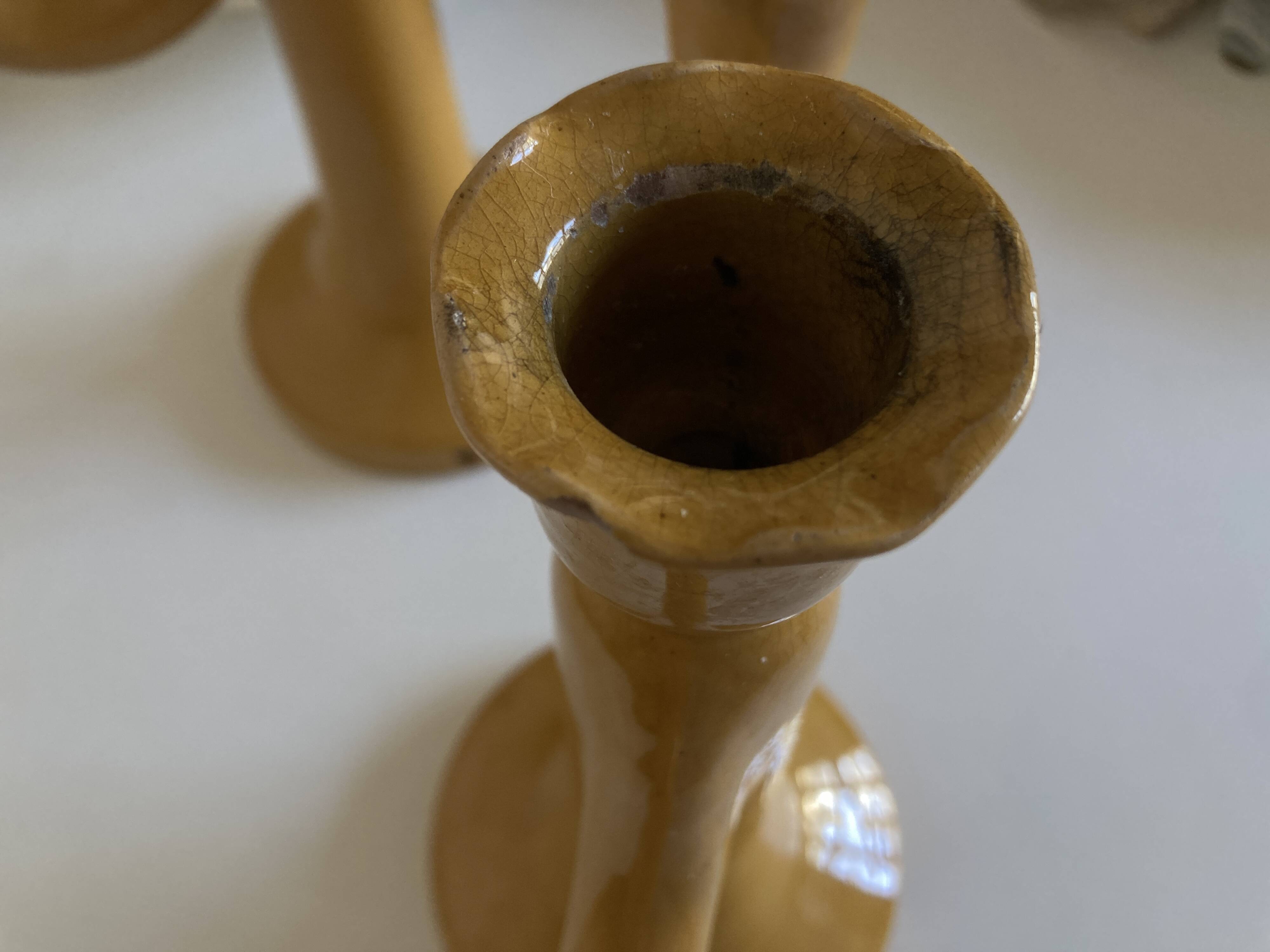 Paire de bougeoirs en terre vernissée Pichon Uzès 1960