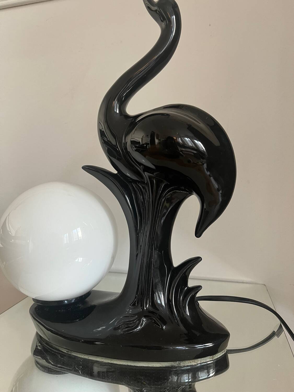 Vintage ceramic lamp with opaline globe