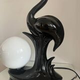 Vintage ceramic lamp with opaline globe