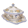 Enorme Soupière ancienne en faïence – décor floral – avec plateau assorti