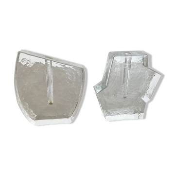 Set of 2 "brutalist" rock glass vases, germany 1970