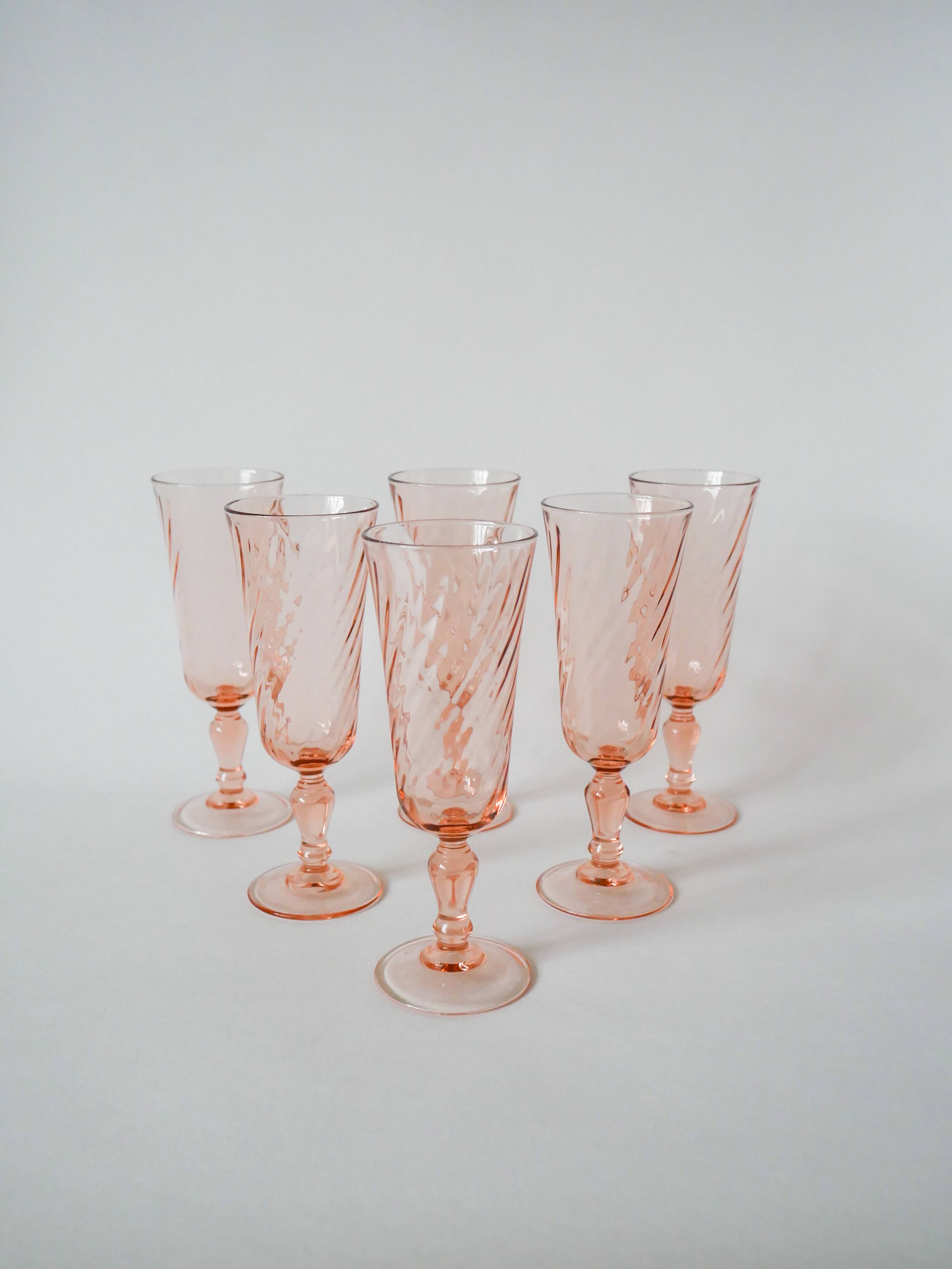 Lot of 6 rosaline champagne flutes 1970