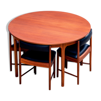 Set Table and 4 built-in chairs Scandinavian vintage 1960